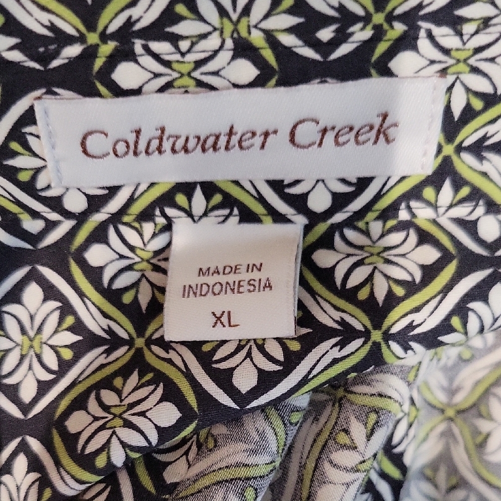 Coldwater Creek Green Leaf Patterned Button Down … - image 5